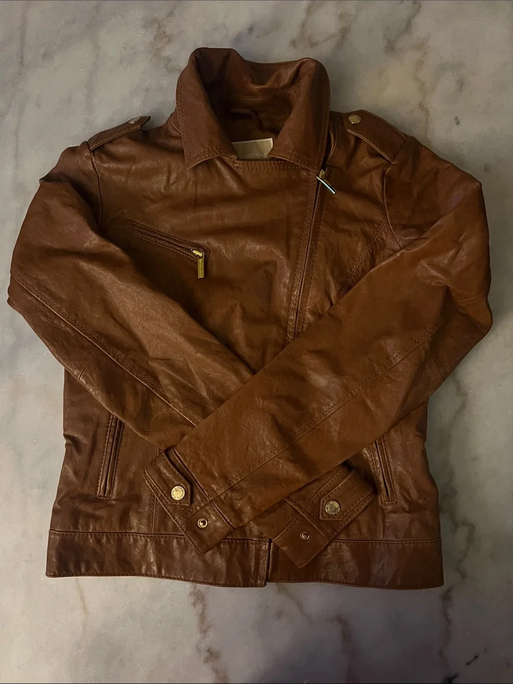 MK Brown Leather Moto Jacket